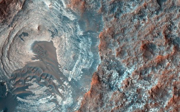 Circular depression on the surface of Mars. (NASA)