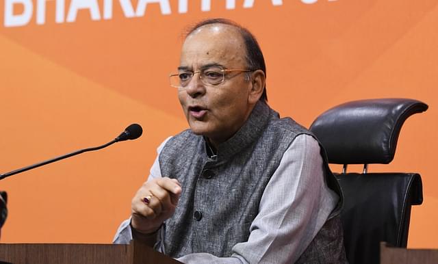 Union Finance Minister Arun Jaitley addresses a press conference in New Delhi. (Mohd Zakir/Hindustan Times via Getty Images)&nbsp;