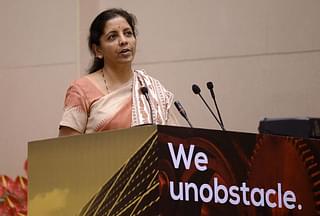 Defence Minister Nirmala Sitharaman speaking at an event in New Delhi. (MONEY SHARMA/AFP/Getty Images)&nbsp;