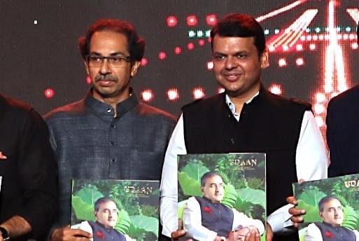 Uddhav Thackeray and Devendra Fadnavis at a book launch event (STR/AFP/Getty Images)