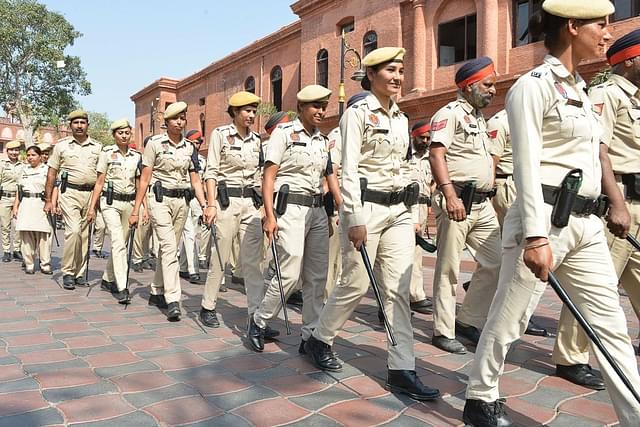 Punjab Police personnel on a foot patrol in Amritsar. Security has been increased around the country ahead of Diwali. (NARINDER NANU/AFP/Getty Images)&nbsp;