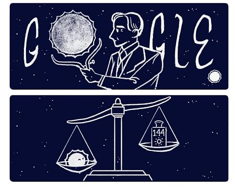 Doodle images put out by Google to honour astrophysicist Chandrasekhar Subrahmanyan (1910-1995)
