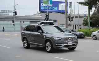 A self driving Volvo XC90 by Uber seen in San Francisco. (Wikipedia)