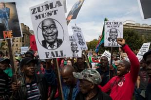 South African political opposition activists gather in Pretoria, on April 7, 2017 at a march calling for the ousting of the embattled President Jacob Zuma. (Brent Stirton/Getty Images)