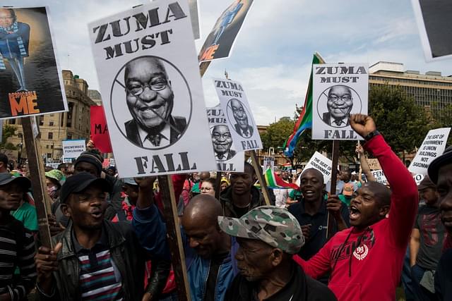 South African political opposition activists gather in Pretoria, on April 7, 2017 at a march calling for the ousting of the embattled President Jacob Zuma. (Brent Stirton/Getty Images)
