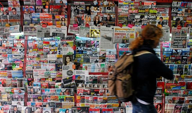Newspapers and magazines on display at a newsstand in New Delhi, India. (Rajkumar/Mint via Getty Images)