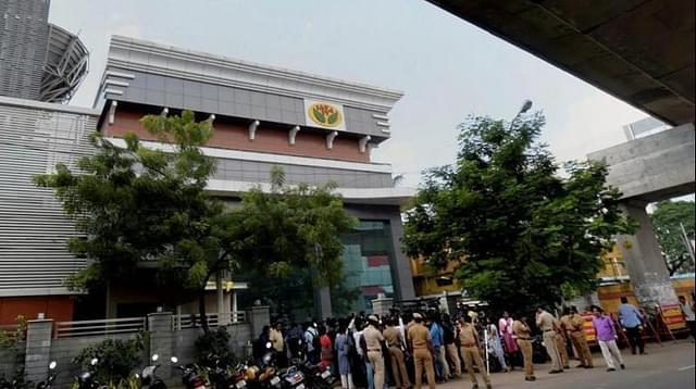 Income Tax Officials and Polie raiding the Jaya TV headquarters (PTI)