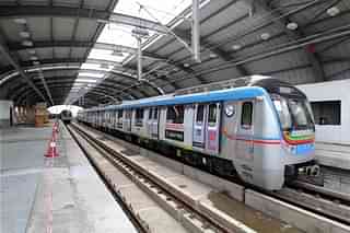 Hyderabad Metro rail undergoing a trial run (PTI)