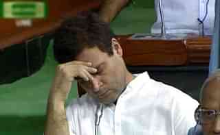 Screenshot from a video clip showing Congress vice president Rahul Gandhi apparently dozing off momentarily.