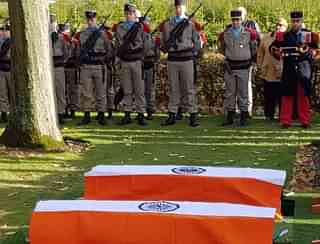 Coffins of the two brave heart martyrs of 39 Garhwal Rifles at the French war cemetery.