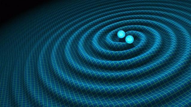 An artist’s impression of gravitational waves generated by binary neutron stars. (R Hurt/Caltech-JPL)