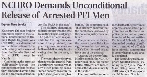 A typical media ploy: NCHRO is presented as a secular human rights body giving clean chit to PFI while hiding NCHRO’s connection with PFI.