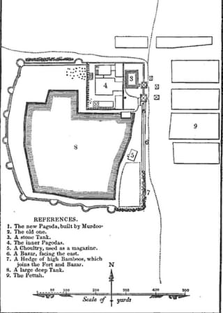Kalaiyarkovil temple plan: From James Welsh, <i>Military Reminiscences</i>, 1830