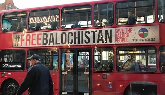 A bus in London carrying ‘Free Balochistan’ banners.