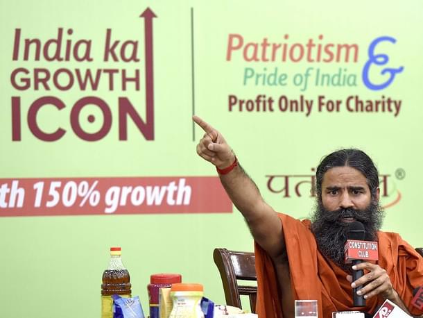 Yoga Guru Baba Ramdev speaks at a press conference in New Delhi. (Arvind Yadav/Hindustan Times via Getty Images) 