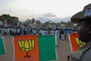 Supporters of BJP at Modis public Election Campaign meeting in Bangalore. (Photo by Hemant Mishra/Mint via Getty Images)