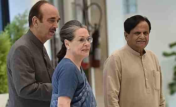 Sonia Gandhi with Ahamd Patel and  Ghulam Nabi Azad. (Arvind Yadav/Hindustan Times via Getty Images)