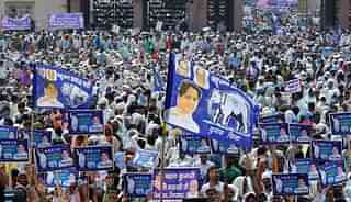 Bahujan Samaj Party supporters during a rally in Lucknow. (Deepak Gupta/Hindustan Times via Getty Images)&nbsp;