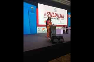 Laxmi Narayan Tripathi received Swarajya’s Sree Narayana Guru Award for social service at India Ideas Conclave, Goa.