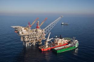 The Tamar drilling natural gas production platform is seen some 25 kilometers West of the Ashkelon shore  in Israel. (Albatross via Getty Images)