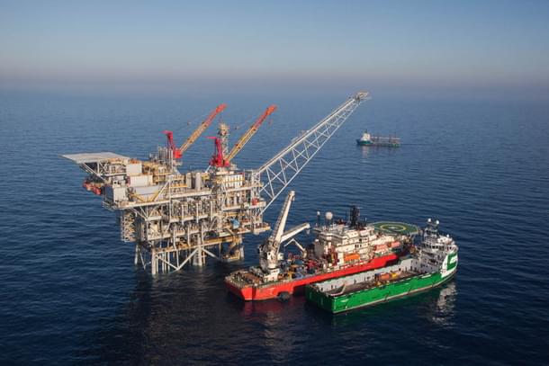 The Tamar drilling natural gas production platform is seen some 25 kilometers West of the Ashkelon shore  in Israel. (Albatross via Getty Images)