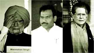 Manmohan Singh, Raja and Sonia Gandhi