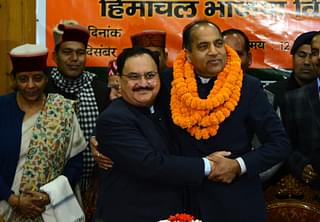 BJP working president JP Nadda with Himachal Pradesh Chief Minister Jai Ram Thakur (Deepak Sansta/Hindustan Times via Getty Images)