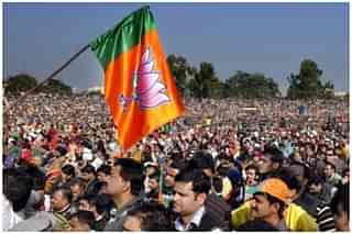 BJP supporters and workers during  Lalkar rally on 1 December 2013 held by then BJP prime ministerial candidate  Narendra Modi. (Nitin Kanotra/Hindustan Times via GettyImages)