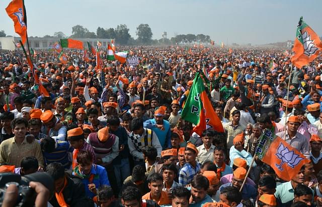 BJP supporters at an election campaign rally. (Manoj Yadav/Hindustan Times via Getty Images)&nbsp;
