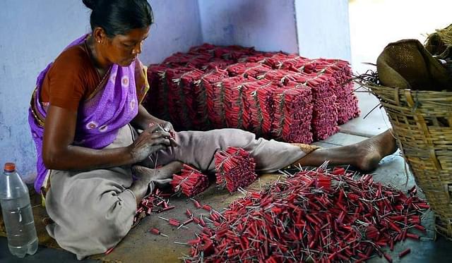 A women work at a manufacturing facility in Tamil Nadu’s Sivakasi. (PTI)
