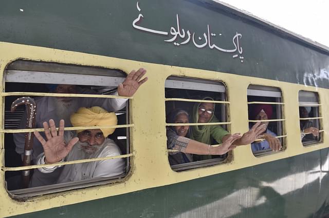 Sikh pilgrims before leaving for Pakistan on special train at Attari Railway Station. (Gurpreet Singh/Hindustan Times via Getty Images)