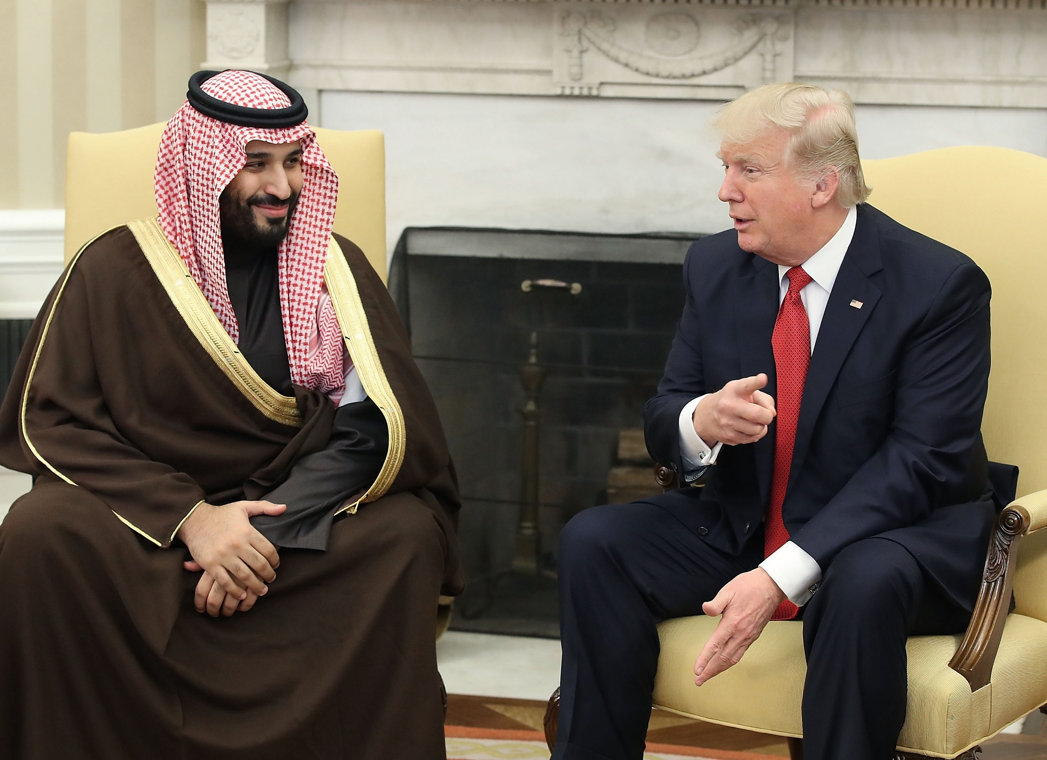 US President Donald Trump (R) with Saudi Arabia’s Crown Prince Mohammed Bin Salman (Mark Wilson/Getty Images)