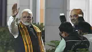 Prime Minister Narendra Modi arrives at the BJP headquarters at Ashoka Road in New Delhi. (Raj K Raj/Hindustan Times)