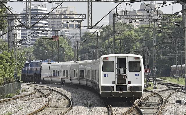 A high-speed Talgo train being undergoing trial run on the Delhi-Mumbai route. (Raj K Raj/Hindustan Times via Getty Images)