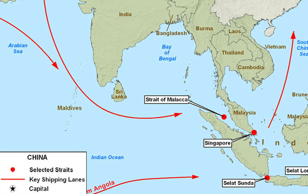 China’s critical sea-lanes passing through the Maldives. (Perry-Castañeda Library Map Collection)