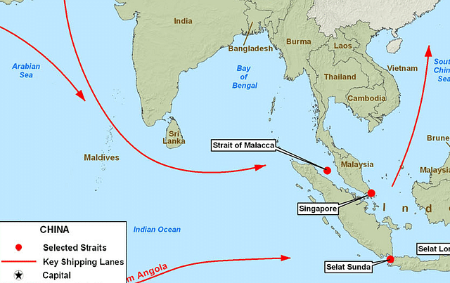 China’s critical sea-lanes passing through the Maldives. (Perry-Castañeda Library Map Collection)