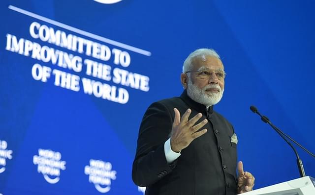 Prime Minister Narendra Modi delivering his keynote speech at the plenary session of the World Economic Forum in Davos. (pmindia.gov.in)