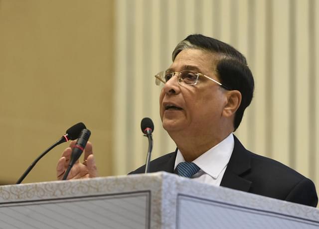 Chief Justice of India Dipak Misra addressing a gathering on National Law Day at Vigyan Bhawan in New Delhi. (Sushil Kumar/Hindustan Times via GettyImages)&nbsp;