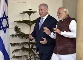Indian Prime Minister Narendra Modi and Israeli Prime Minister Benjamin Netanyahu (Ajay Aggarwal/Hindustan Times via Getty Images)