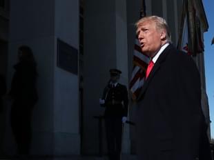 US President Donald Trump walks into the Pentagon in Arlington, Virginia. (Mark Wilson/Getty Images)