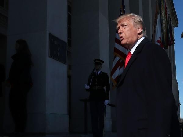 US President Donald Trump walks into the Pentagon in Arlington, Virginia. (Mark Wilson/Getty Images)