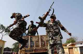 Central Force deployed to ensure peaceful polling in LWE affected Balarampur district. (Subhankar Chakraborty/Hindustan Times via Getty Images)