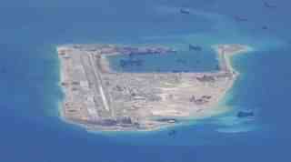An aerial view of the Fiery Cross Reef (United States Navy)