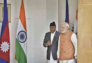Prime Minister Narendra Modi with Nepalese Prime Minister Sher Bahadur Deuba before a meeting at Hyderabad House in 2017. (Ajay Aggarwal/Hindustan Times via Getty Images)