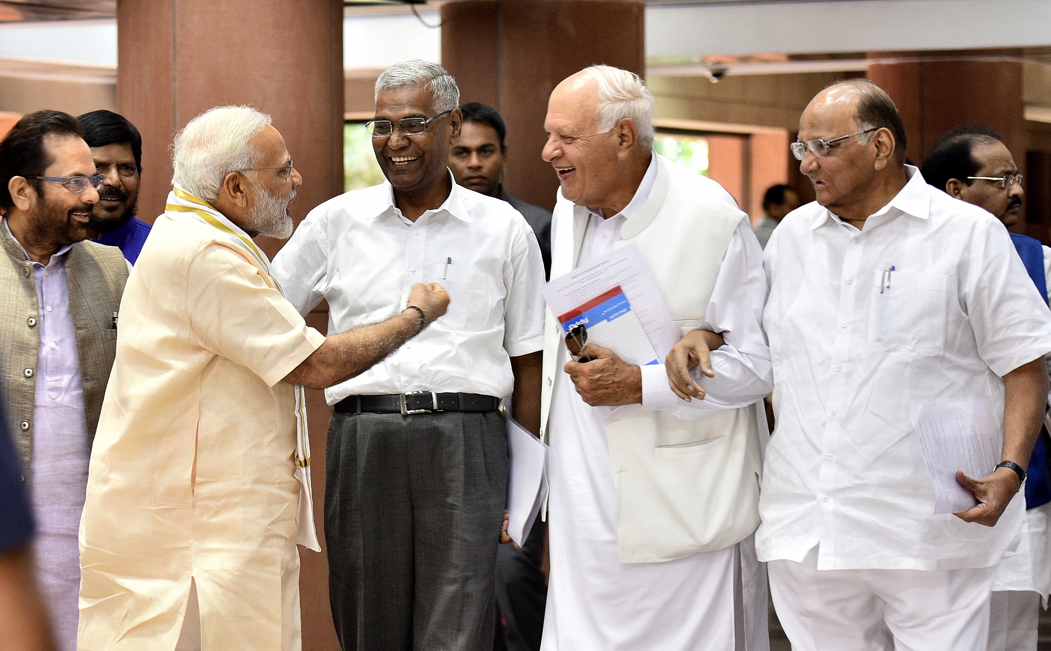 Prime Minister Narendra Modi with Farooq Abdullah, Sharad Pawar and Raja (Arun Sharma/Hindustan Times via Getty Images)