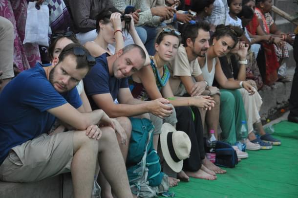 Foreign tourists at Tulsi Ghat in Varanasi, India. (Rajesh Kumar/Hindustan Times)