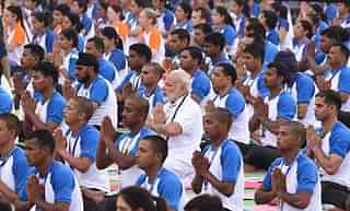 Prime Minister Narendra Modi performing Yoga in Chandigarh. (Sanjeev Sharma/Hindustan Times via Getty Images)&nbsp;