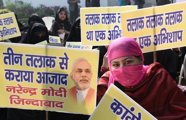 Muslim women at an event to celebrate the passing of the triple talaq bill by the Lok Sabha in New Delhi. (Arvind Yadav/Hindustan Times via GettyImages) 