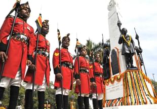 Mounted guards during a ceremony to honor World War-I Indian cavalry martyrs at Teen Murti. (Vipin Kumar/Hindustan Times via Getty Images)