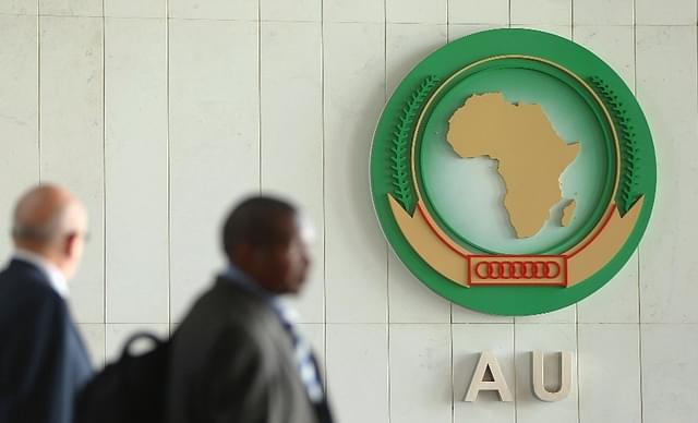 The African Union crest at the AU building in Addis Ababa. (Sean Gallup via Getty Images)